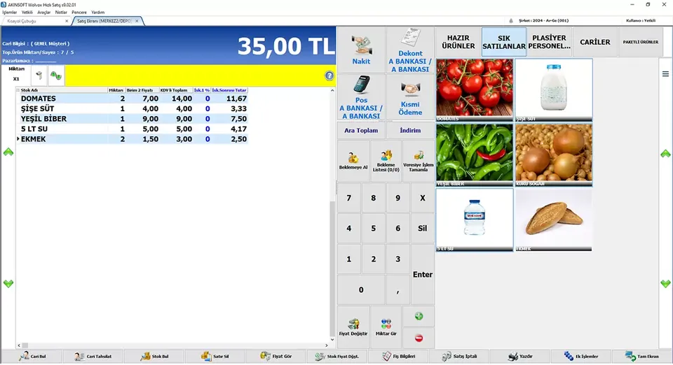 Wolvox Hızlı Satış market POS ekran görüntüsü